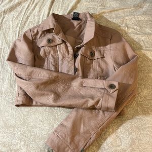 Pink Cropped Leather Jacket